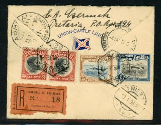 Mozambique Company Postal History: LOT 2 1936 REG Air BEIRA - VIENNA $$$$ 2