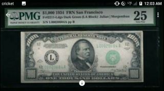 1934a $1000 One Thousand Dollar Bill Scarce Philly Note Pmg Ef 40
