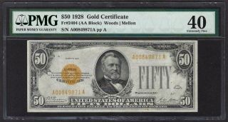 1928 $50 ♚♚gold Certificate♚♚ Pmg Extremely Fine 40 Great Color