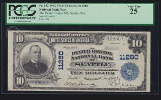 Us $10 1902 National Bank Seattle Washington Ch 11280 Fr 632 Pcgs 25 Vf (- 557)