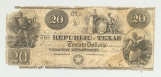$20 Bill With Texas Star In Red Ink Issued By The Republic Of Texas July 2 1839