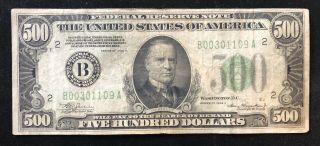1934 $500 Five Hundred Dollar Bill B Series York