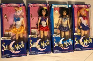Bandai 1995 Sailor Moon Deluxe Adventure Dolls Set Of 4 Mercury,  Venus,  Mars,  Moon