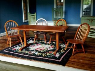 Dollhouse Miniature Artisan Rch Ron Hammond Table 4 Windsor Chairs Signed 1:24