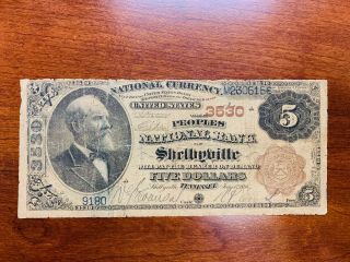Peoples National Bank Of Shelbyville,  Tennessee $5 Dollar Bill