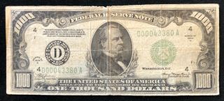 1934 $1000 One Thousand Dollar Bill Series D Cleveland Ohio