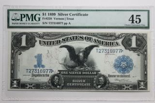 1899 $1 Black Eagle Silver Certificate Pmg Certified Xf - 45 Sigs,  Vernon & Treat