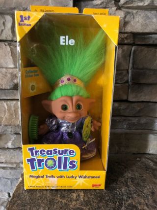 Treasure Troll By Galoob 4” 1998 1st Edition Ele Nip Green Hair Eyes Jewel