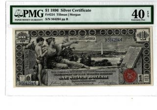 1896 $1 Silver Cert Education Note Fr 224 Pmg 40 Epq Tillman/morgan 19 - C179