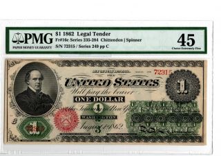1862 $1 Legal Tender Note Fr 16c Pmg 45 Chittenden/spinner 19 - C364