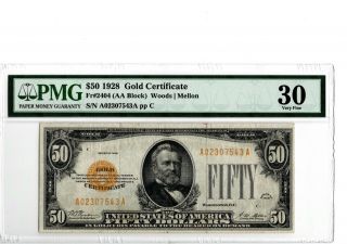 1928 $50 Gold Certificate Fr 2404 Pmg 30 Woods/mellon 19 - C136