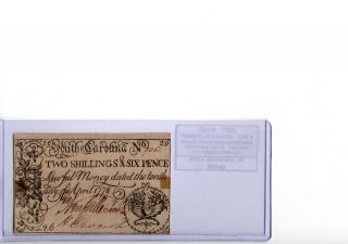 Colonial Note: South Carolina April 10,  1778 2 Shillings 6 Pence S - 145 19 - C357