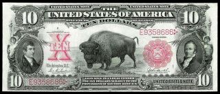 1901 Bison $10 Legal Tender Red Seal Note Parker & Burke Fr 119 Vf - Xf