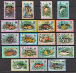 Tuvalu 1981 Fishes Marine Life Set Of 19 Official Overprint Unmounted Mnh