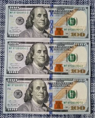 3 Us $100 Notes Consecutive Serial Numbers One Hundred Dollar Bills 2013 Unc