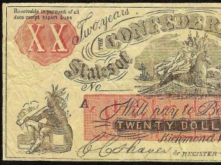1861 $20 Female Riding Deer Confederate States Bogus Note Civil War Money Ct - Xxi