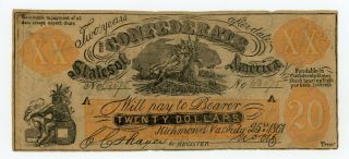1861 Xx1 - C2/back B $20 " Female Riding Deer " Confederate States Fantasy Note
