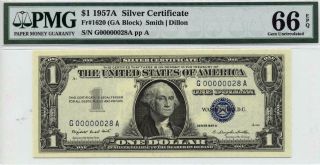 1957 A $1 Silver Certificate Pmg 66 Epq Low 2 Digit Serial Number 28
