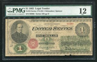 Fr.  16 1862 $1 One Dollar Legal Tender United States Note Pmg Fine - 12