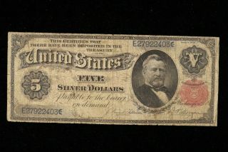 1891 $5 Large Silver Certificate Fr 267 Fine " Very Collectible Grant "