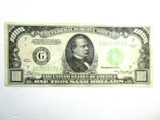 1934 Chicago One Thousand Dollar Bill $1000 Federal Reserve Note Extra Fine