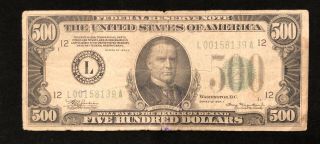 1934 $500 Five Hundred Dollar Bill L Series San Francisco