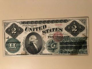 1862 $2 Two Dollar Civil War Union Greenback Legal Tender Note - Taped