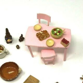 Marx Doll House Furniture Dining Room Table Chairs And Miniature Accessories