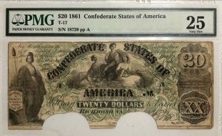 T - 17 1861 $20 Confederate States Of America Pmg - Vf25