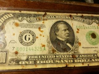 1934 US Federal Reserve $1000 One Thousand Dollar Bill G Chicago Note GOO144325 2