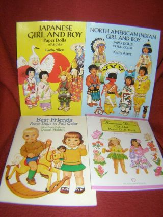 Paper Dolls: " Japanese Girl & Boy,  Indian Girl & Boy,  Hawaiian Flowers,  Friends
