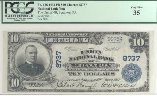 Union National Bank Of Scranton Pennsylvania $10 Pcgs 35 Charter 8737 No Res