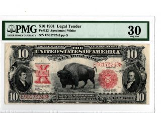 1901 $10 Legal Tender Bison Fr 122 Pmg 30 Speelman/white 19 - C021