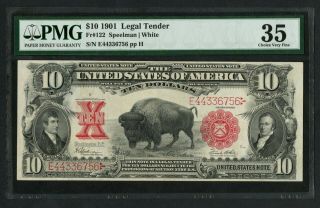 Fr122 $10 1901 Legal Tender " Bison " Note Pmg 35 Choice Vf,  (looks Au, ) Wlm9480