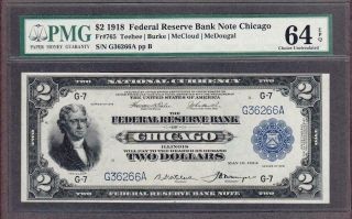 Fr.  765 1918 $2 Federal Reserve Bank Note Chicago Pmg 64 Epq.