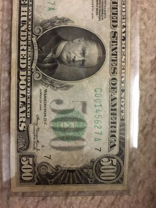 1934 Chicago $500 FIVE HUNDRED DOLLAR BILL 1000 VERY GOOD CONDTION W/LIGHT MARKS 3