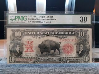 Fr122m $10 1901 Series Mule Legal Tender Pmg 30 Vf " Bison " Note John Burk 342