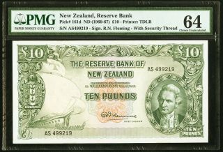 Zealand 10 Pounds Nd (1960 - 67) Pick 161d Pmg Choice Uncirculated 64