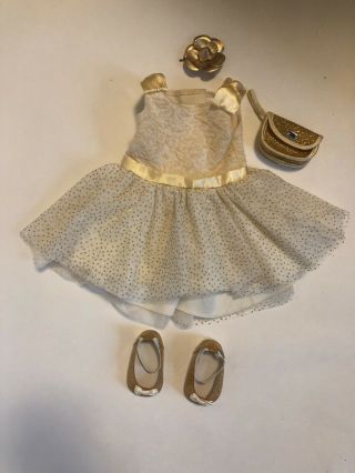 American Girl Gold Outfit With Dress,  Shoes,  Purse,  Hair Clip