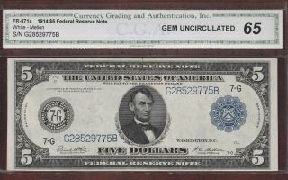 Fr.  871a $5 1914 Federal Reserve Note.  Unc