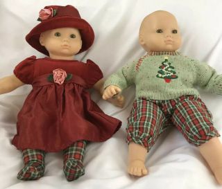American Girl Bitty Baby Blonde Twin Dolls Boy And Girl In Christmas Outfits