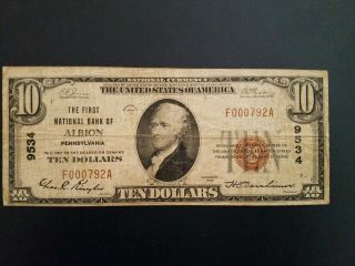 U.  S.  (albion,  Pa) - Series Of 1929 $10.  00 National Currency Banknote
