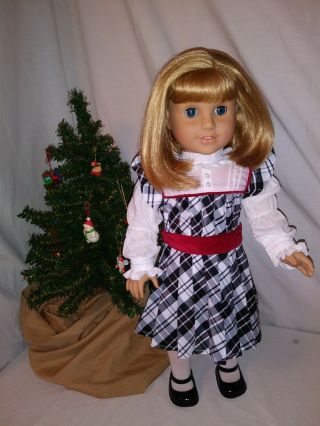 American Girl Doll Nellie In Holiday Outfit Dress.  Tight Limbs Shiny Hair /friend