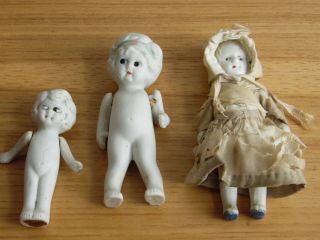3 Porcelain Miniature Jointed Baby Dolls 3 ",  4 ",  4.  5 " Made In Japan