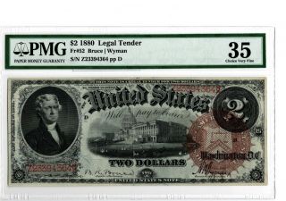 1880 $2 Legal Tender Note Fr 52 Pmg 35 Bruce/wyman 19 - C391