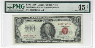 Fr 1550 1966 $100 Legal Tender Note (aa Block) Pmg 45epq Choice Extremely Fine
