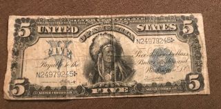 1899 Indian Chief $5 Silver Certificate,  Scarce