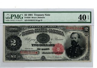 1891 $2 Treasury Note Fr 358 Pmg 40 Epq Bruce/roberts 19 - C188