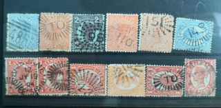 Bc Australia Queensland 1880 - 1990 A Group Of 12 Stamps With Full Postmarks