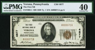 Verona,  Pa - $20 1929 Ty.  1 First National Bank Ch.  4877 Pmg Extremely Fine 40